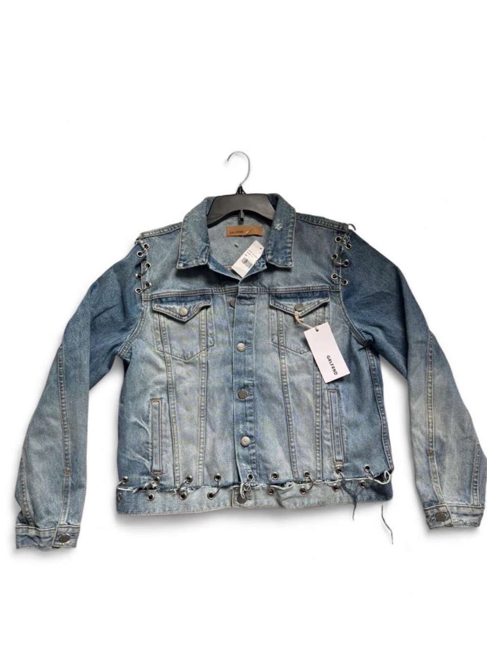 NWT RARE Grlfrnd Gia classic fit denim jacket with hardware detail